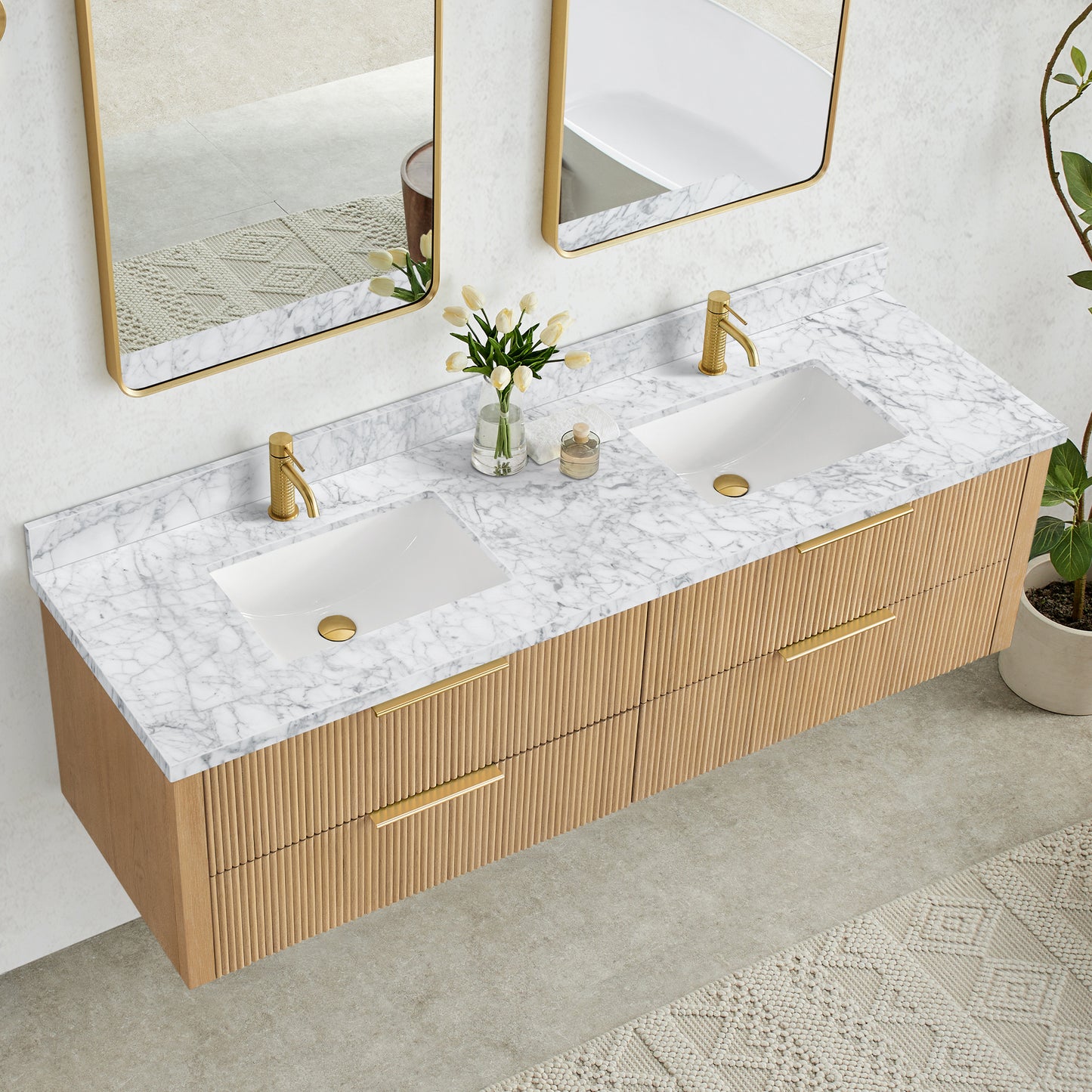 Zevio 72" W x 22" D Natural Marble Vanity Top in Carrara White with White Rectangular Single Sink