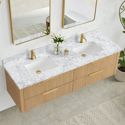 Zevio 72" W x 22" D Natural Marble Vanity Top in Carrara White with White Rectangular Single Sink