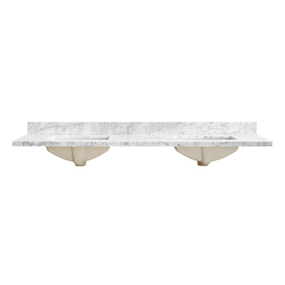 Zevio 72" W x 22" D Natural Marble Vanity Top in Carrara White with White Rectangular Single Sink