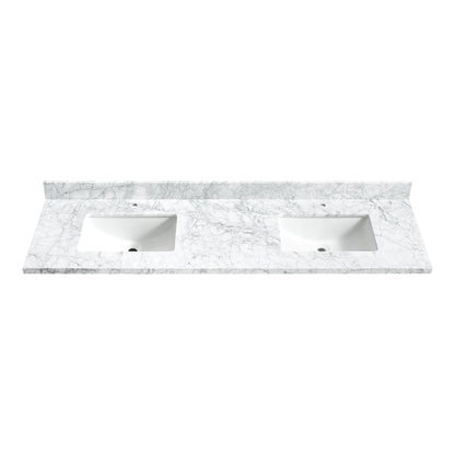 Zevio 72" W x 22" D Natural Marble Vanity Top in Carrara White with White Rectangular Single Sink