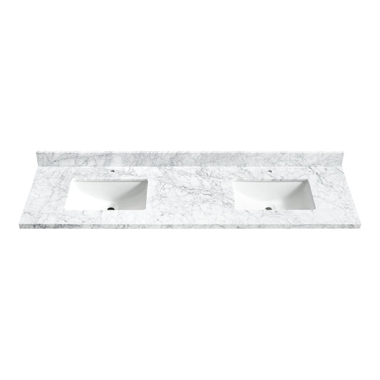 Zevio 72" W x 22" D Natural Marble Vanity Top in Carrara White with White Rectangular Single Sink