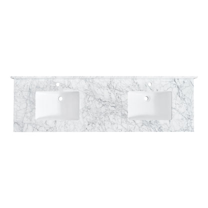 Zevio 72" W x 22" D Natural Marble Vanity Top in Carrara White with White Rectangular Single Sink