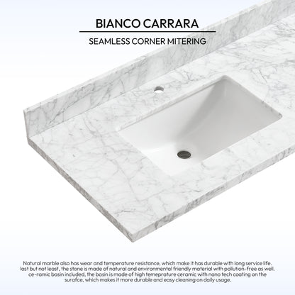 Zevio 72" W x 22" D Natural Marble Vanity Top in Carrara White with White Rectangular Single Sink