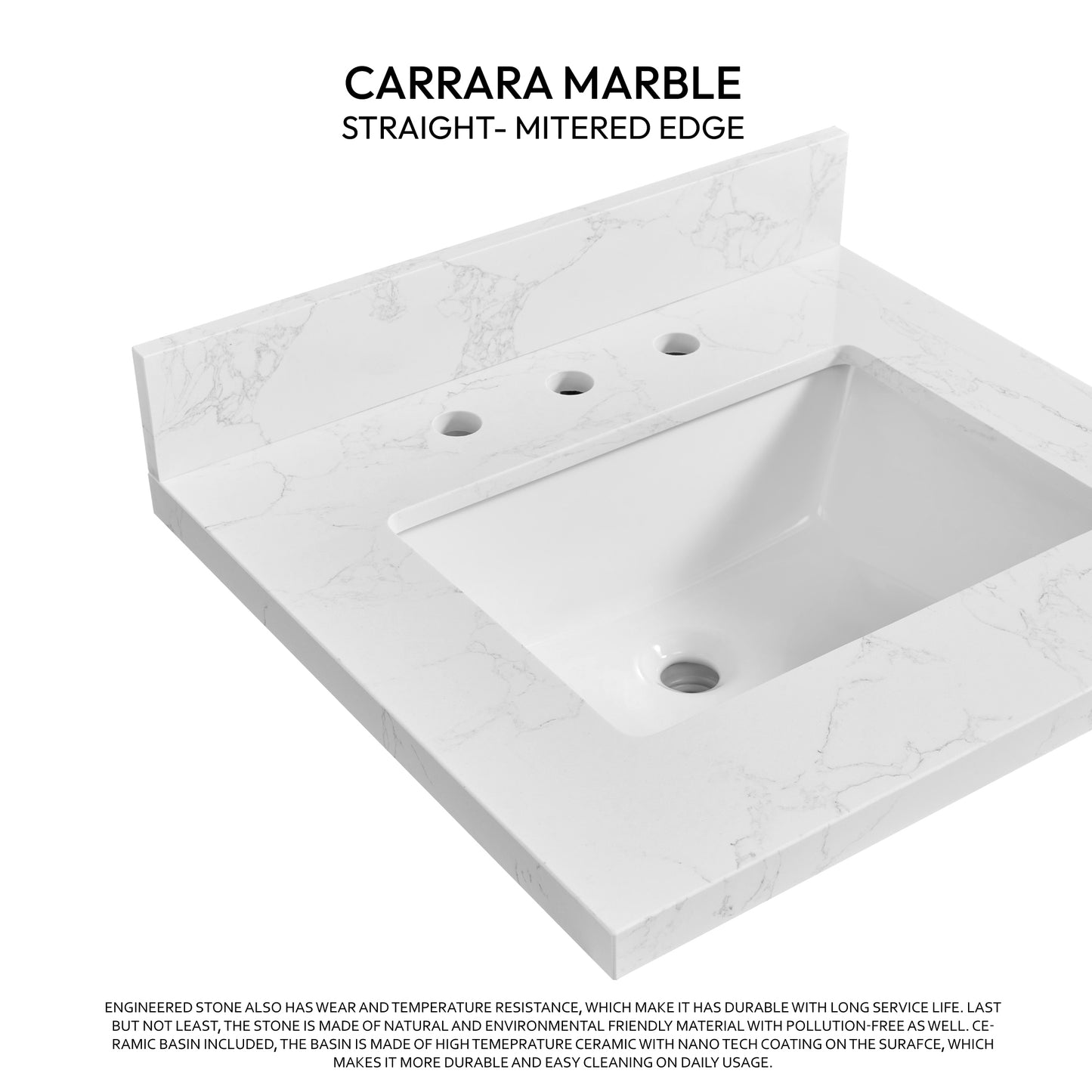 Jaen 25" W x 22" D Composite Stone Vanity Top in Grain White with White Rectangular Single Sink