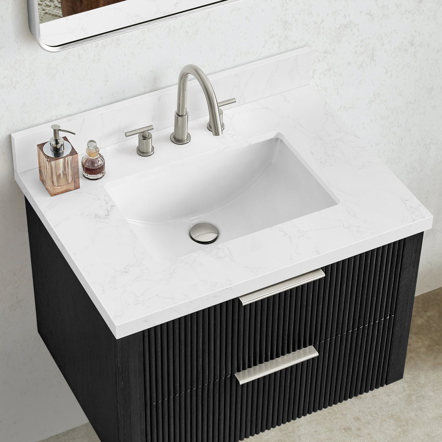 Jaen 31" W x 22" D Composite Stone Vanity Top in Grain White with White Rectangular Single Sink