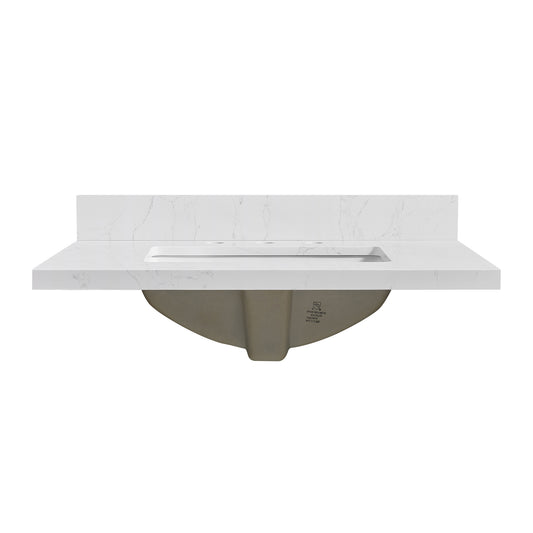 Jaen 31" W x 22" D Composite Stone Vanity Top in Grain White with White Rectangular Single Sink