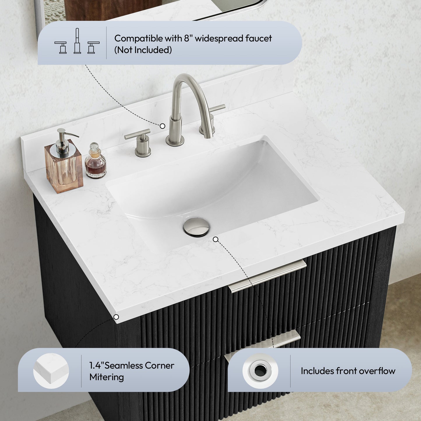 Jaen 31" W x 22" D Composite Stone Vanity Top in Grain White with White Rectangular Single Sink