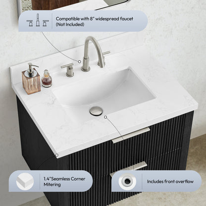 Jaen 31" W x 22" D Composite Stone Vanity Top in Grain White with White Rectangular Single Sink