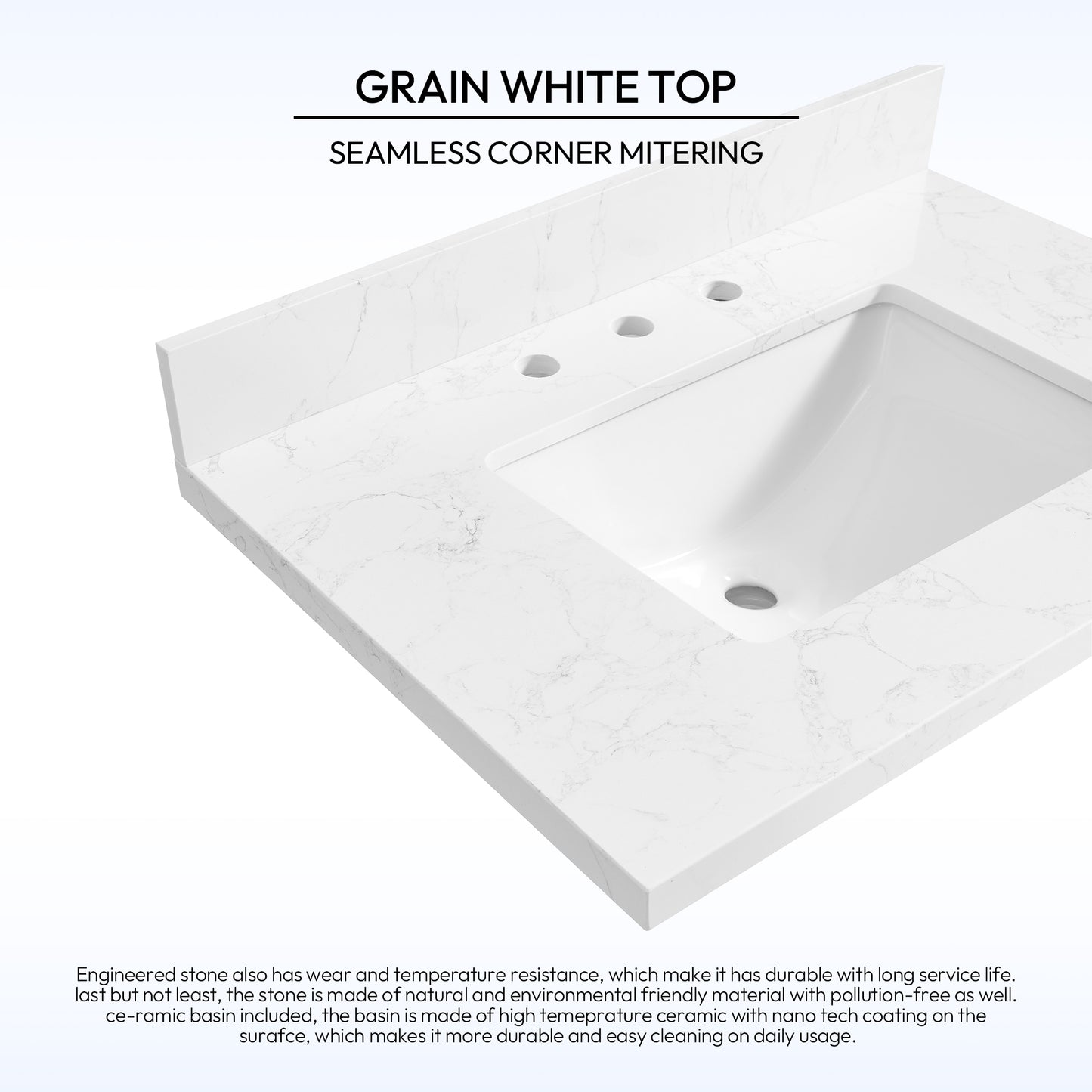 Jaen 31" W x 22" D Composite Stone Vanity Top in Grain White with White Rectangular Single Sink