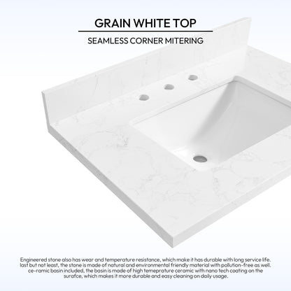 Jaen 31" W x 22" D Composite Stone Vanity Top in Grain White with White Rectangular Single Sink