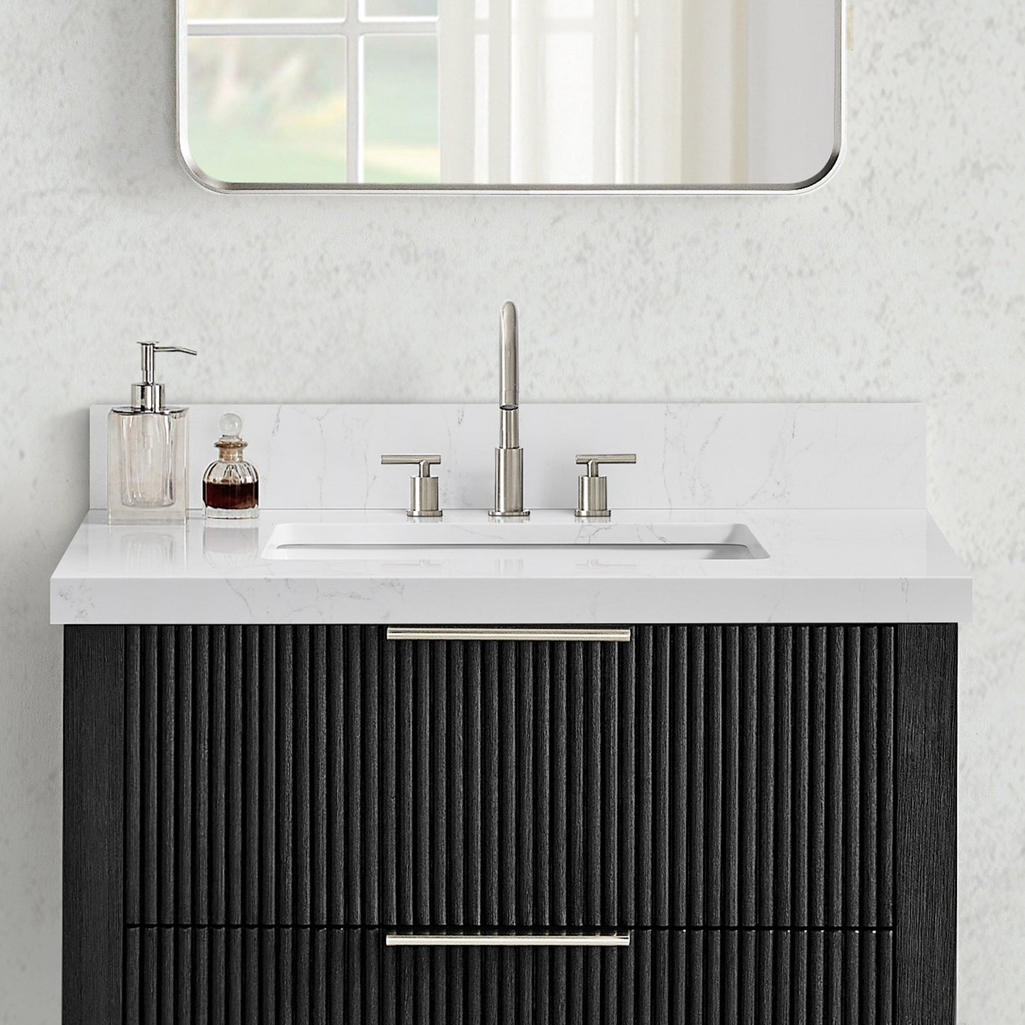Jaen 31" W x 22" D Composite Stone Vanity Top in Grain White with White Rectangular Single Sink