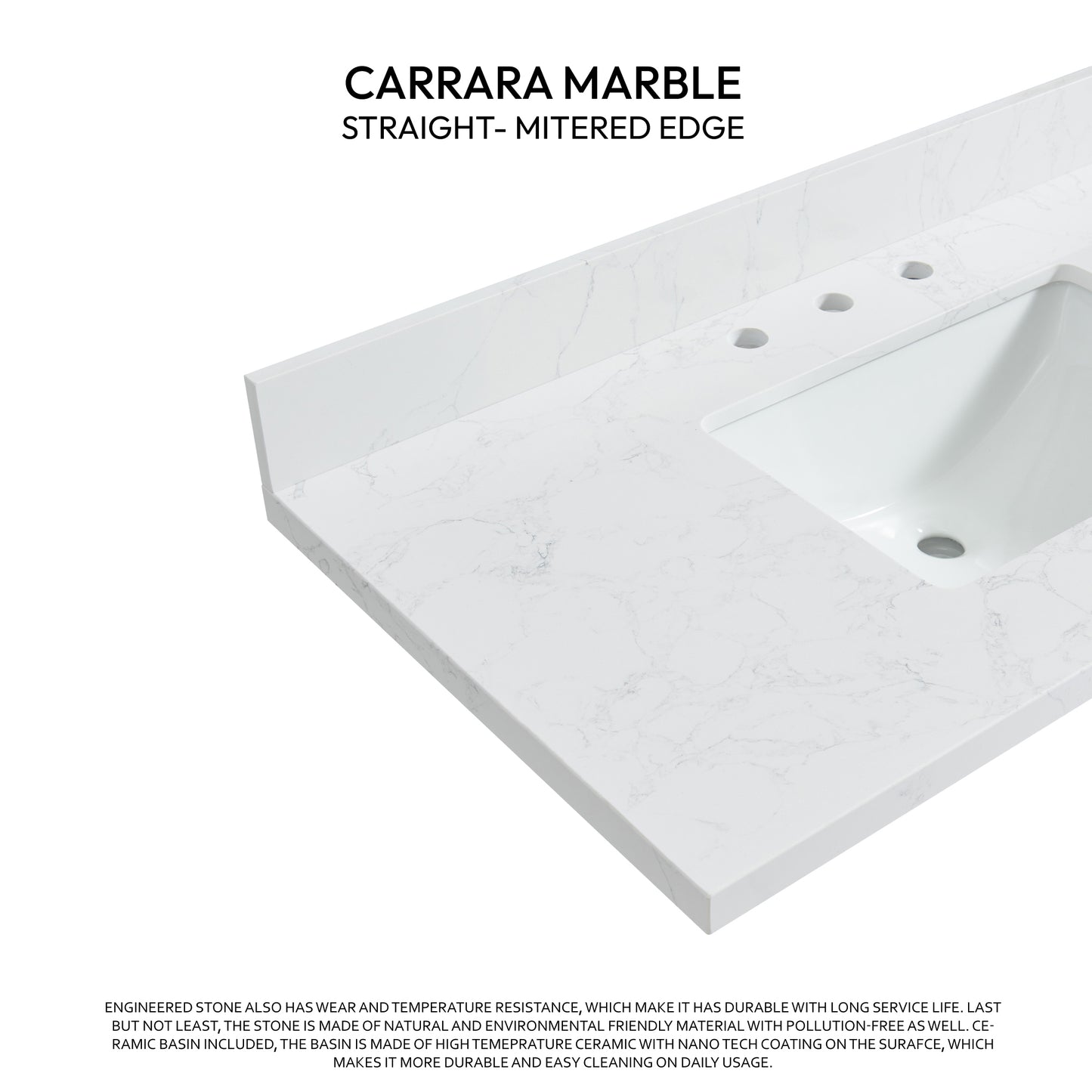 Jaen 37" W x 22" D Composite Stone Vanity Top in Grain White with White Rectangular Single Sink
