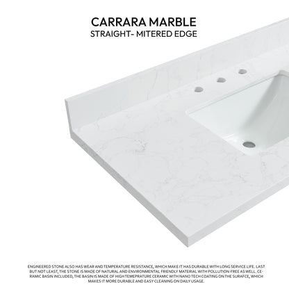 Jaen 37" W x 22" D Composite Stone Vanity Top in Grain White with White Rectangular Single Sink
