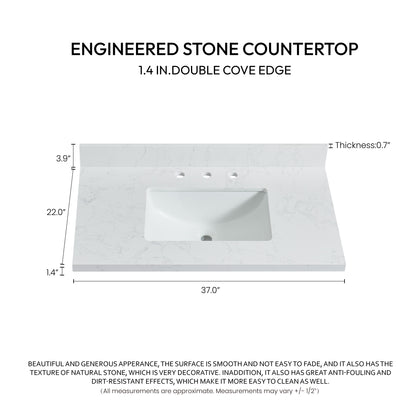 Jaen 37" W x 22" D Composite Stone Vanity Top in Grain White with White Rectangular Single Sink