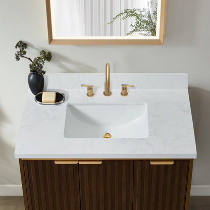 Jaen 37" W x 22" D Composite Stone Vanity Top in Grain White with White Rectangular Single Sink