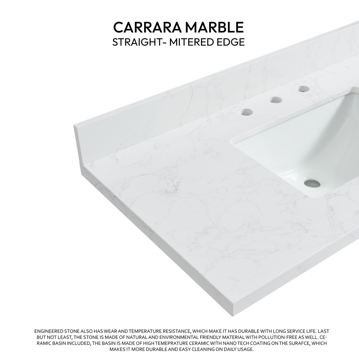 Jaen 43" W x 22" D Composite Stone Vanity Top in Grain White with White Rectangular Single Sink