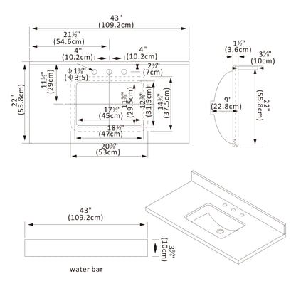 Jaen 43" W x 22" D Composite Stone Vanity Top in Grain White with White Rectangular Single Sink