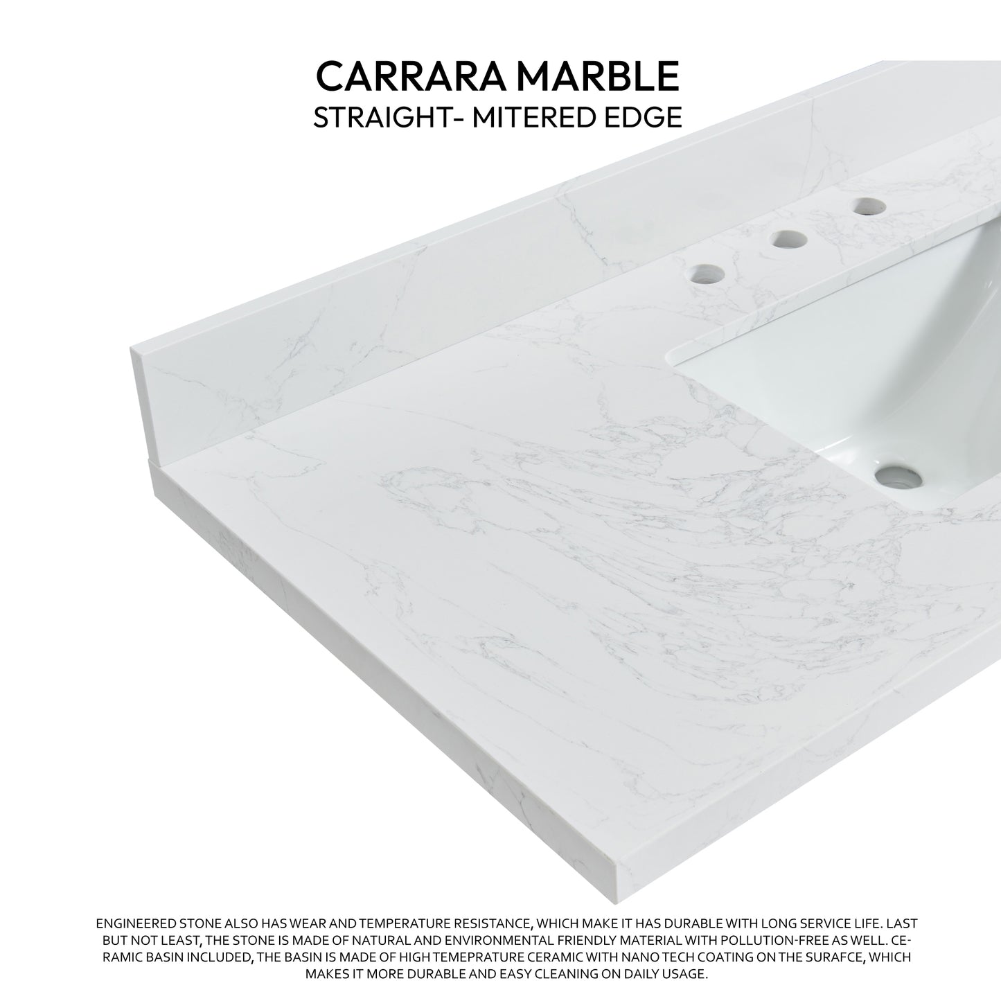Jaen 49" W x 22" D Composite Stone Vanity Top in Grain White with White Rectangular Single Sink