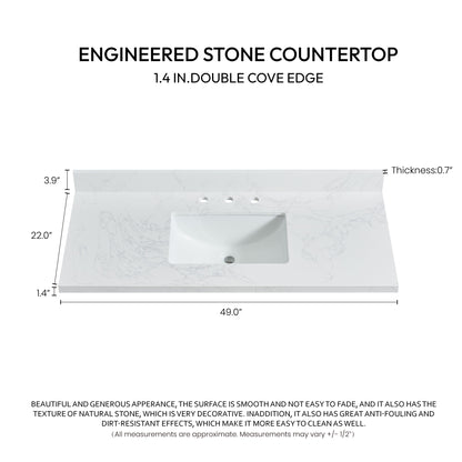 Jaen 49" W x 22" D Composite Stone Vanity Top in Grain White with White Rectangular Single Sink