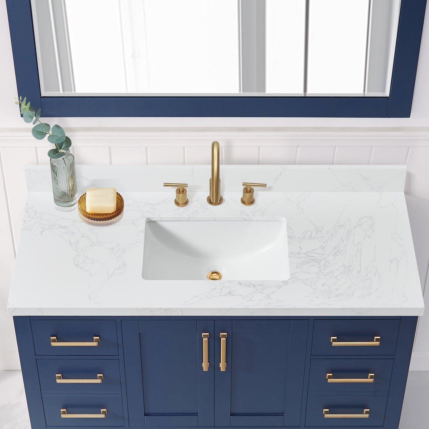 Jaen 49" W x 22" D Composite Stone Vanity Top in Grain White with White Rectangular Single Sink