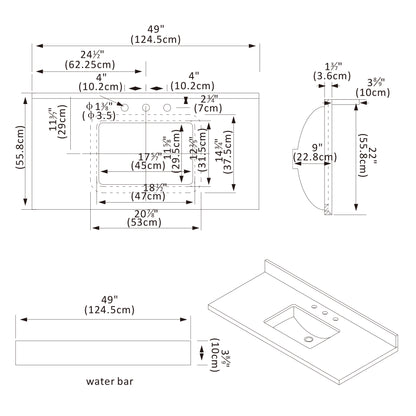 Jaen 49" W x 22" D Composite Stone Vanity Top in Grain White with White Rectangular Single Sink