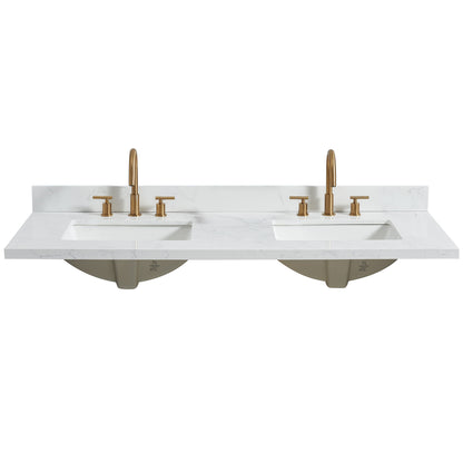 Jaen 61" W x 22" D Composite Stone Vanity Top in Grain White with White Rectangular Double Sink