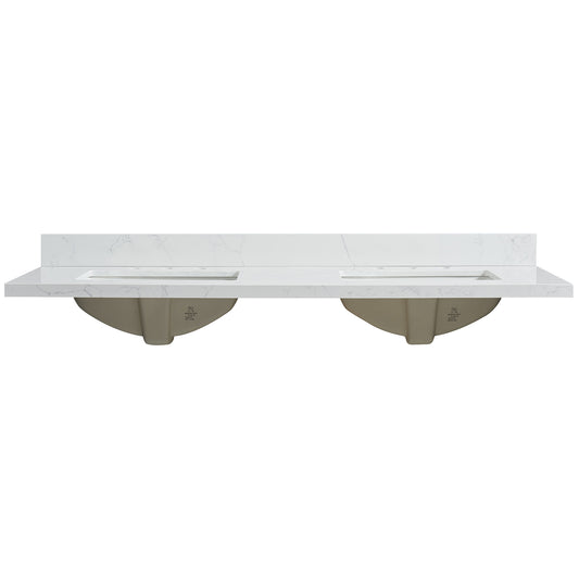 Jaen 61" W x 22" D Composite Stone Vanity Top in Grain White with White Rectangular Double Sink