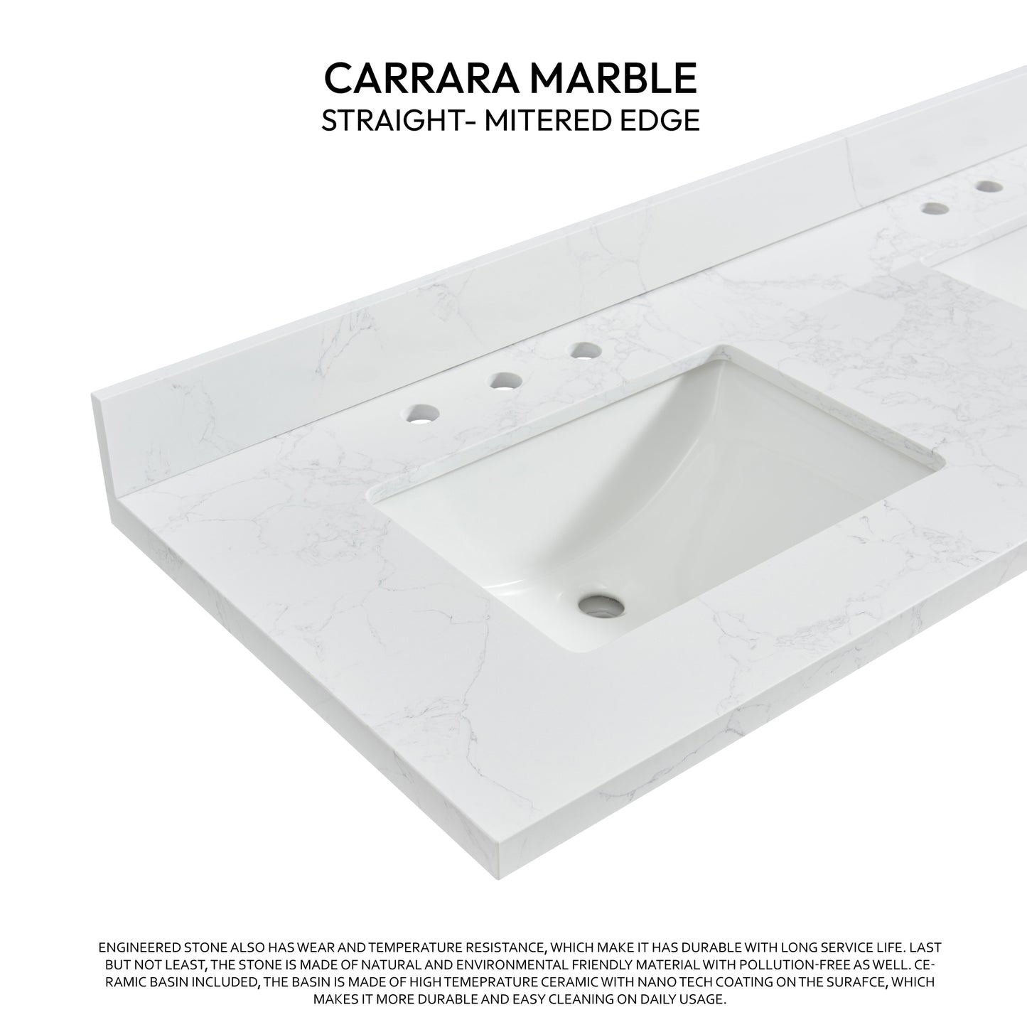 Jaen 61" W x 22" D Composite Stone Vanity Top in Grain White with White Rectangular Double Sink