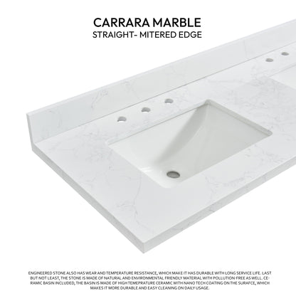 Jaen 61" W x 22" D Composite Stone Vanity Top in Grain White with White Rectangular Double Sink