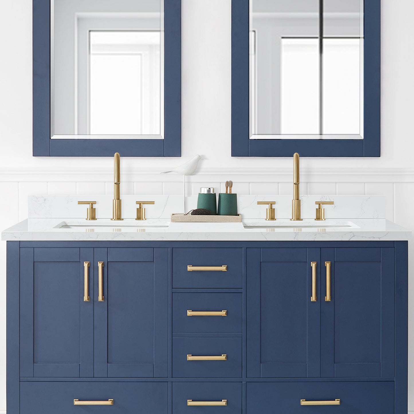 Jaen 61" W x 22" D Composite Stone Vanity Top in Grain White with White Rectangular Double Sink