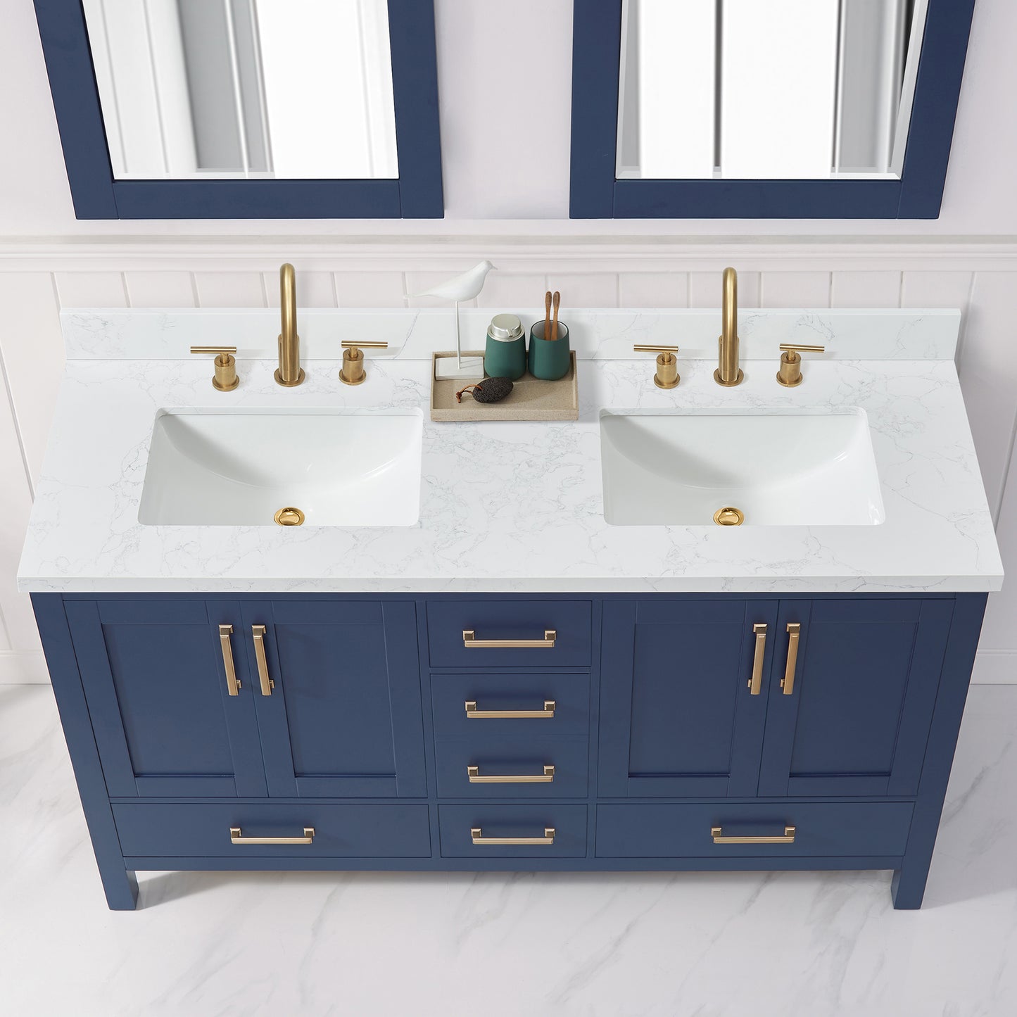 Jaen 61" W x 22" D Composite Stone Vanity Top in Grain White with White Rectangular Double Sink