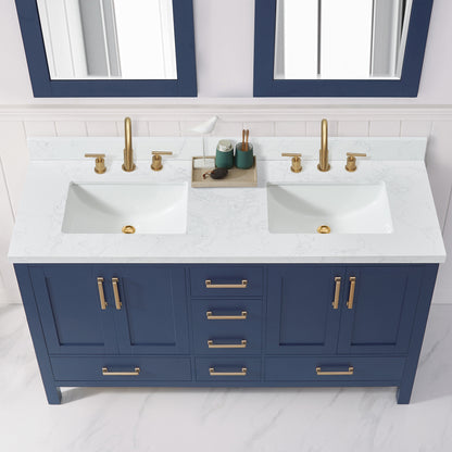 Jaen 61" W x 22" D Composite Stone Vanity Top in Grain White with White Rectangular Double Sink