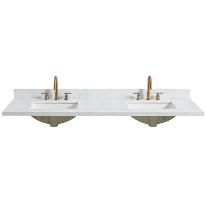 Jaen 73" W x 22" D Composite Stone Vanity Top in Grain White with White Rectangular Double Sink