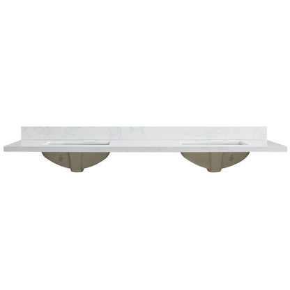 Jaen 73" W x 22" D Composite Stone Vanity Top in Grain White with White Rectangular Double Sink