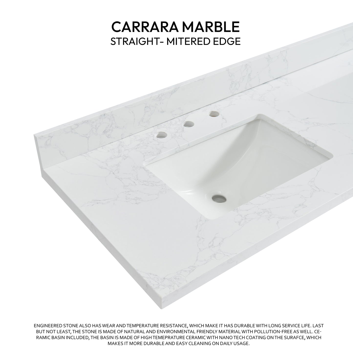 Jaen 73" W x 22" D Composite Stone Vanity Top in Grain White with White Rectangular Double Sink