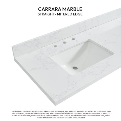 Jaen 73" W x 22" D Composite Stone Vanity Top in Grain White with White Rectangular Double Sink