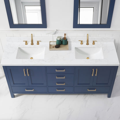 Jaen 73" W x 22" D Composite Stone Vanity Top in Grain White with White Rectangular Double Sink