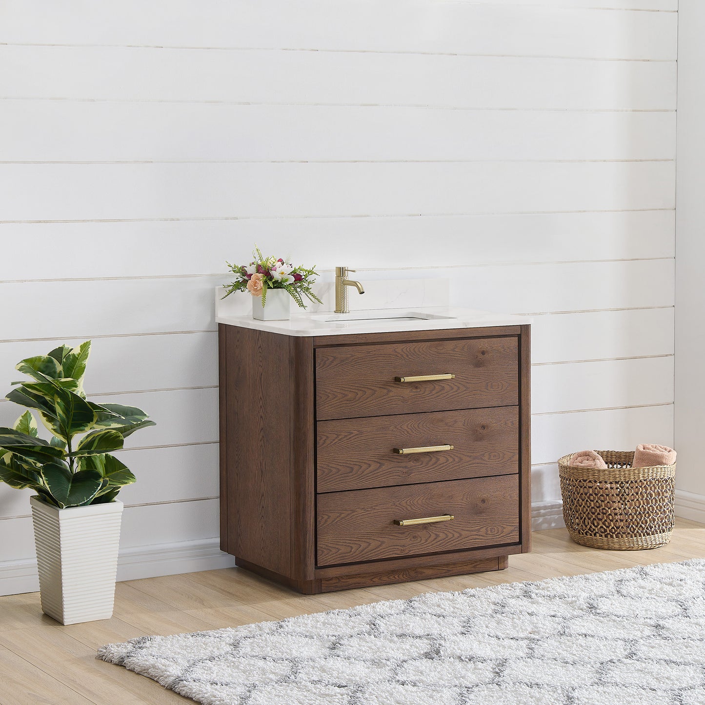 Porto 36" Free-standing Single Bath Vanity in Aged Dark Brown Oak