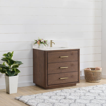 Porto 36" Free-standing Single Bath Vanity in Aged Dark Brown Oak