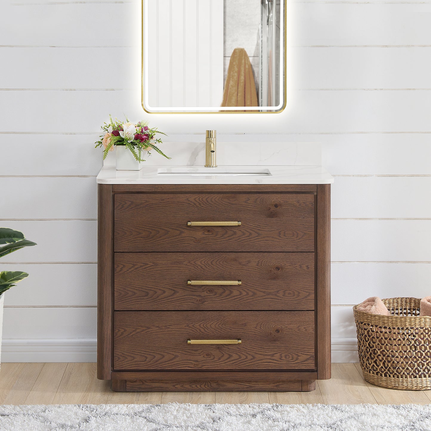 Porto 36" Free-standing Single Bath Vanity in Aged Dark Brown Oak