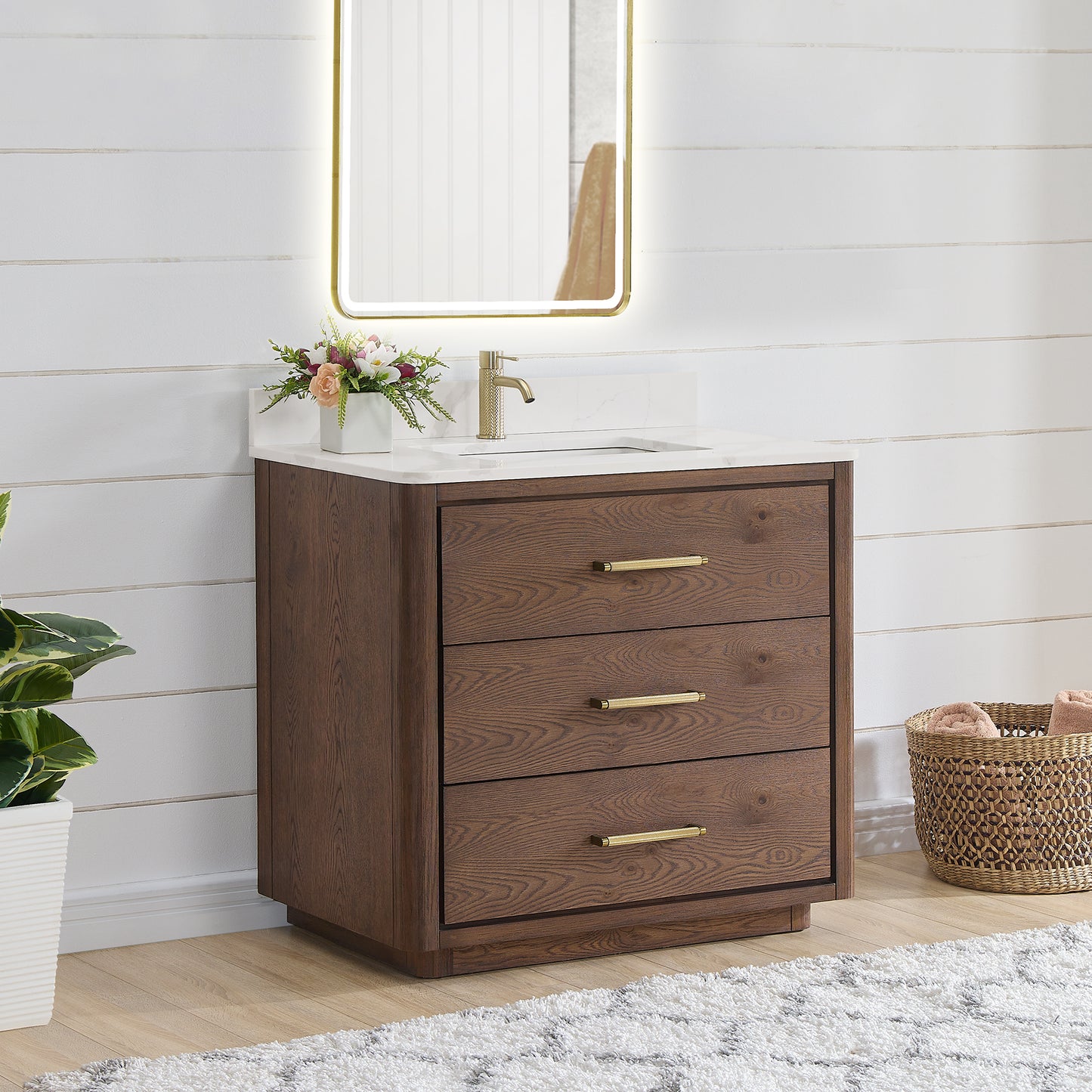 Porto 36" Free-standing Single Bath Vanity in Aged Dark Brown Oak