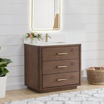 Porto 36" Free-standing Single Bath Vanity in Aged Dark Brown Oak