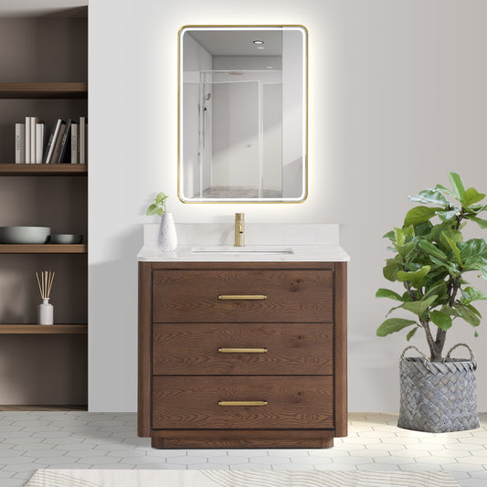Porto 36" Free-standing Single Bath Vanity in Aged Dark Brown Oak