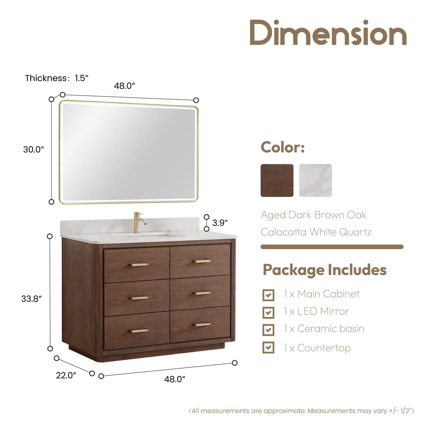Porto 48" Free-standing Single Bath Vanity in Aged Dark Brown Oak