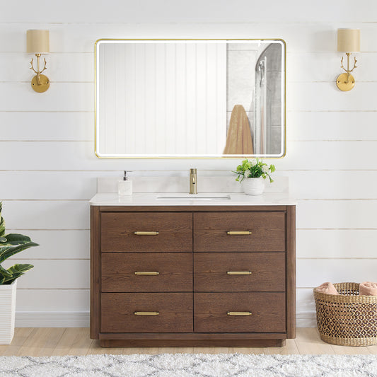 Porto 48" Free-standing Single Bath Vanity in Aged Dark Brown Oak