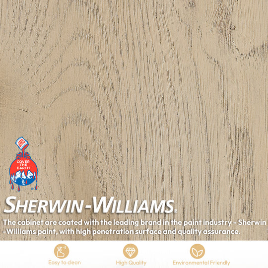 Issac Edwards 48" Free-standing Single Bath Vanity in Aged Natural Oak with Fish Maw White Quartz Stone Top and Mirror