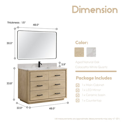 Porto 48" Free-standing Single Bath Vanity in Aged Natural Oak