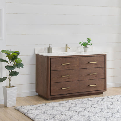 Porto 55" Free-standing Single Bath Vanity in Aged Dark Brown Oak