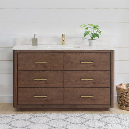 Porto 55" Free-standing Single Bath Vanity in Aged Dark Brown Oak