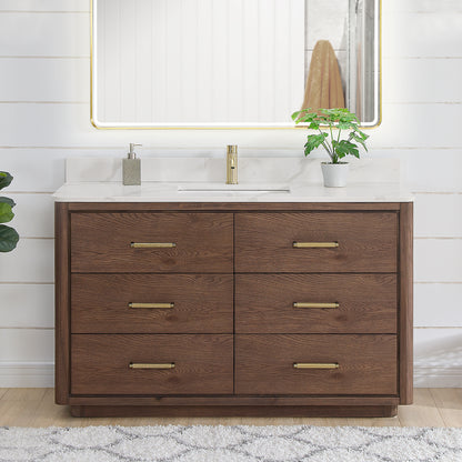 Porto 55" Free-standing Single Bath Vanity in Aged Dark Brown Oak
